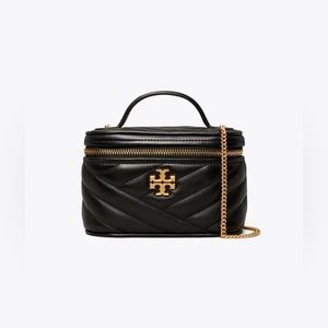 TORY BURCH KIRA CHEVRON MINI VANITY BAG BLACK